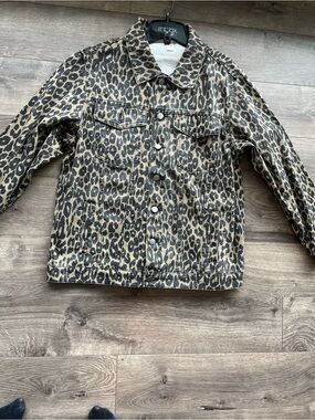Leopard Print Denim Shirt Jacket - Neutral Brown & Black